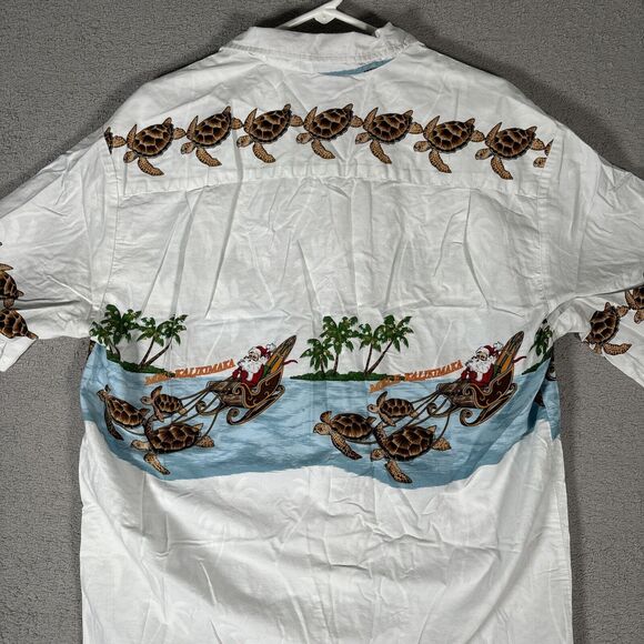 Pacific Legend Hawaiian Shirt Santa Sea Turtle Print Men’s Size XL White - Picture 10 of 11